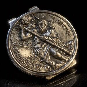 Vintage Swank St Christopher Protectus Medallion Silver Tone Mens Money Clip